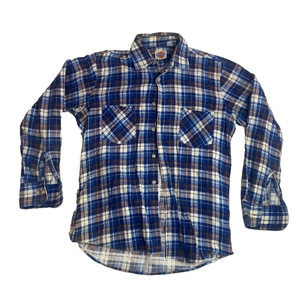 Vintage Dickies Shirt Men Medium Blue Plaid Button Down Lumberjack‎ Workwear
